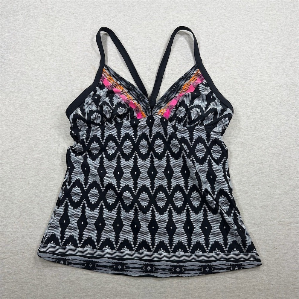 Athleta Tankini Swim Top Womens Size S Black White Geometric Strappy Back‎